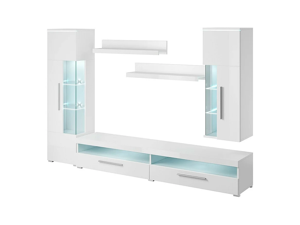Composition de 5 meubles pour salon coloris blanc brillant collection BOMBAY