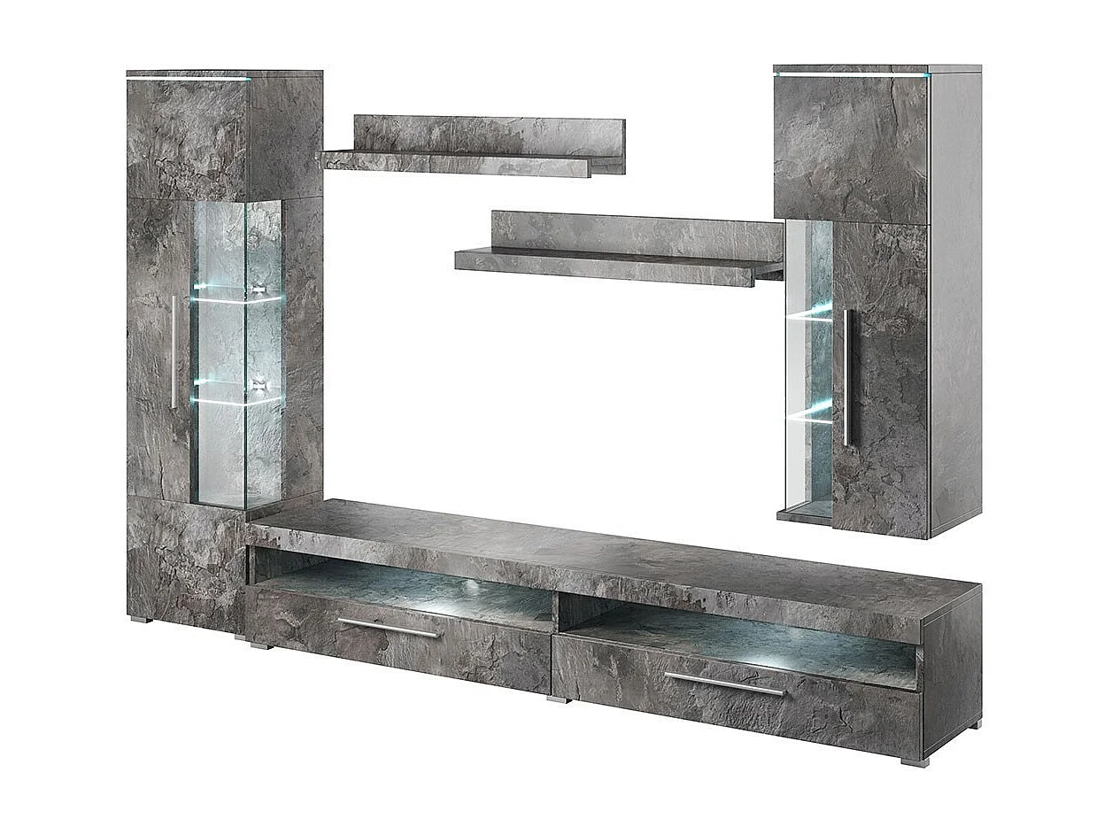 Composizione di 5 mobili per soggiorno colore effetto ardesia collezione BOMBAY