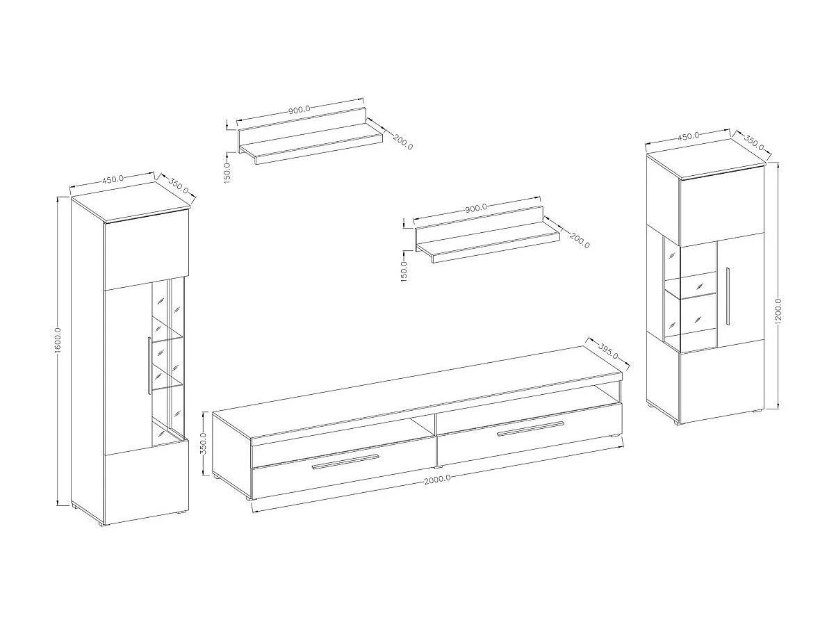 Composition de 5 meubles design pour salon coloris blanc brillant collection BOMBAY