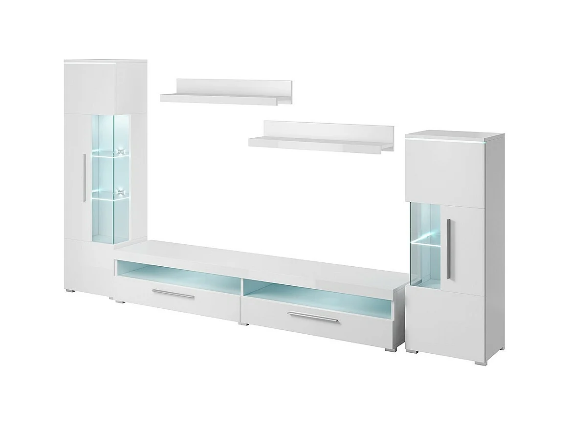 Composition de 5 meubles design pour salon coloris blanc brillant collection BOMBAY
