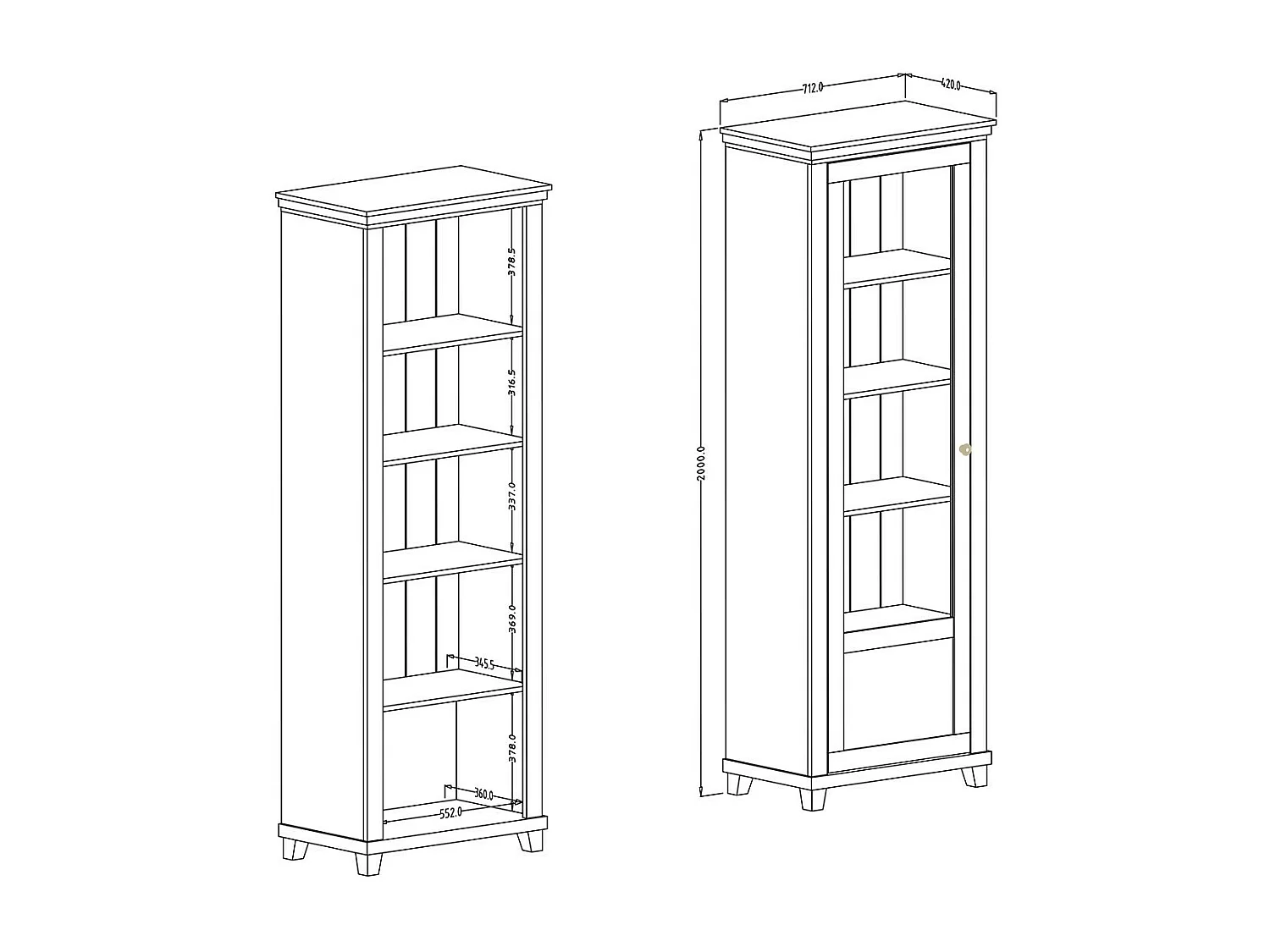 Vitrinekast 1 deur collectie ASSIA. Kleur groen en eiken. Rechts openend.