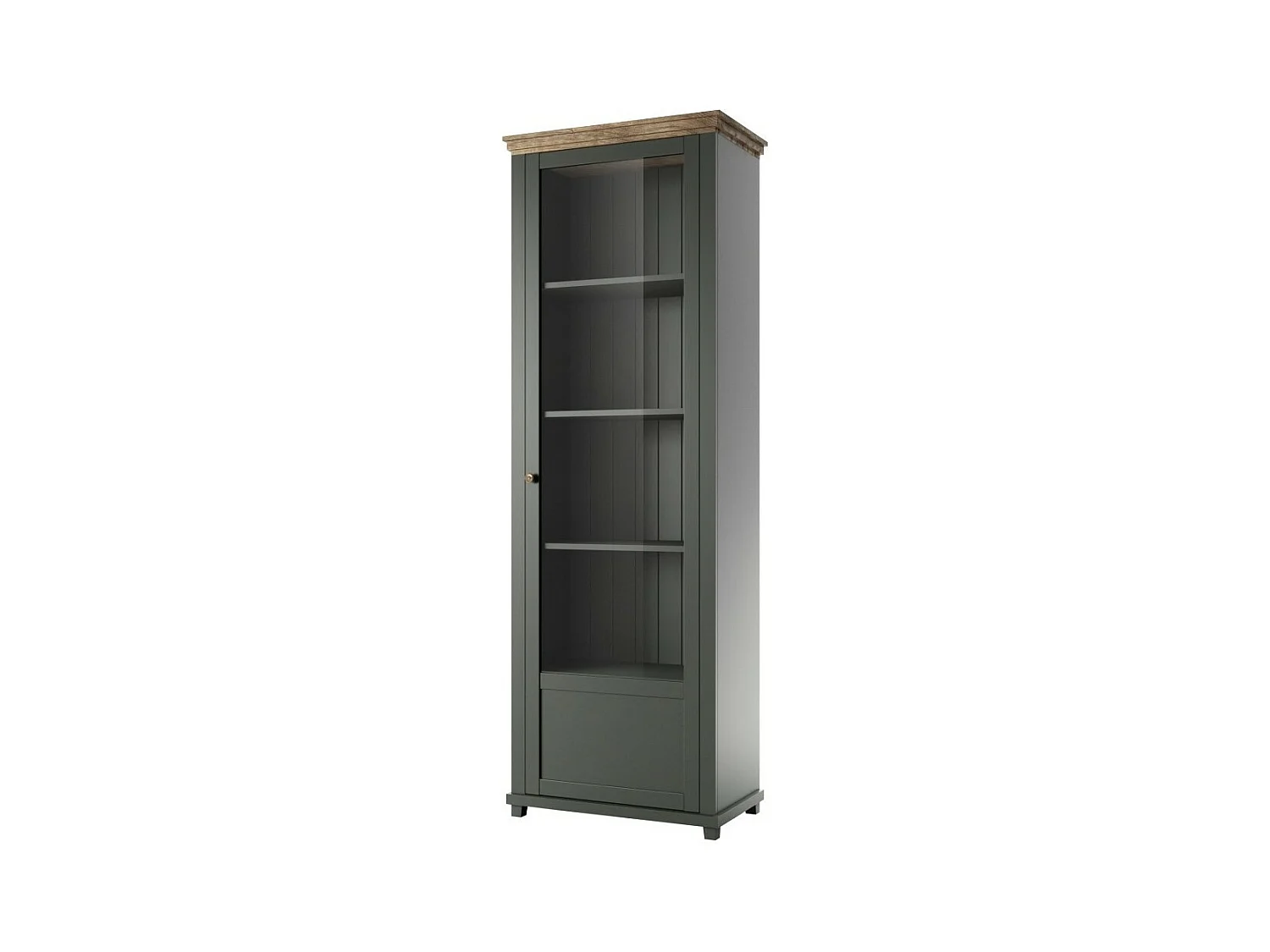 Vitrinekast 1 deur collectie ASSIA. Kleur groen en eiken. Rechts openend.