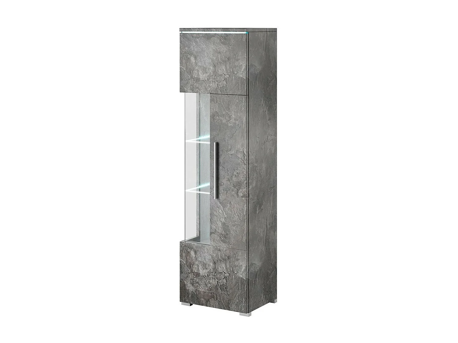 Vitrine haute design avec éclairage multicolore collection BOMBAY, coloris gris effet ardoise