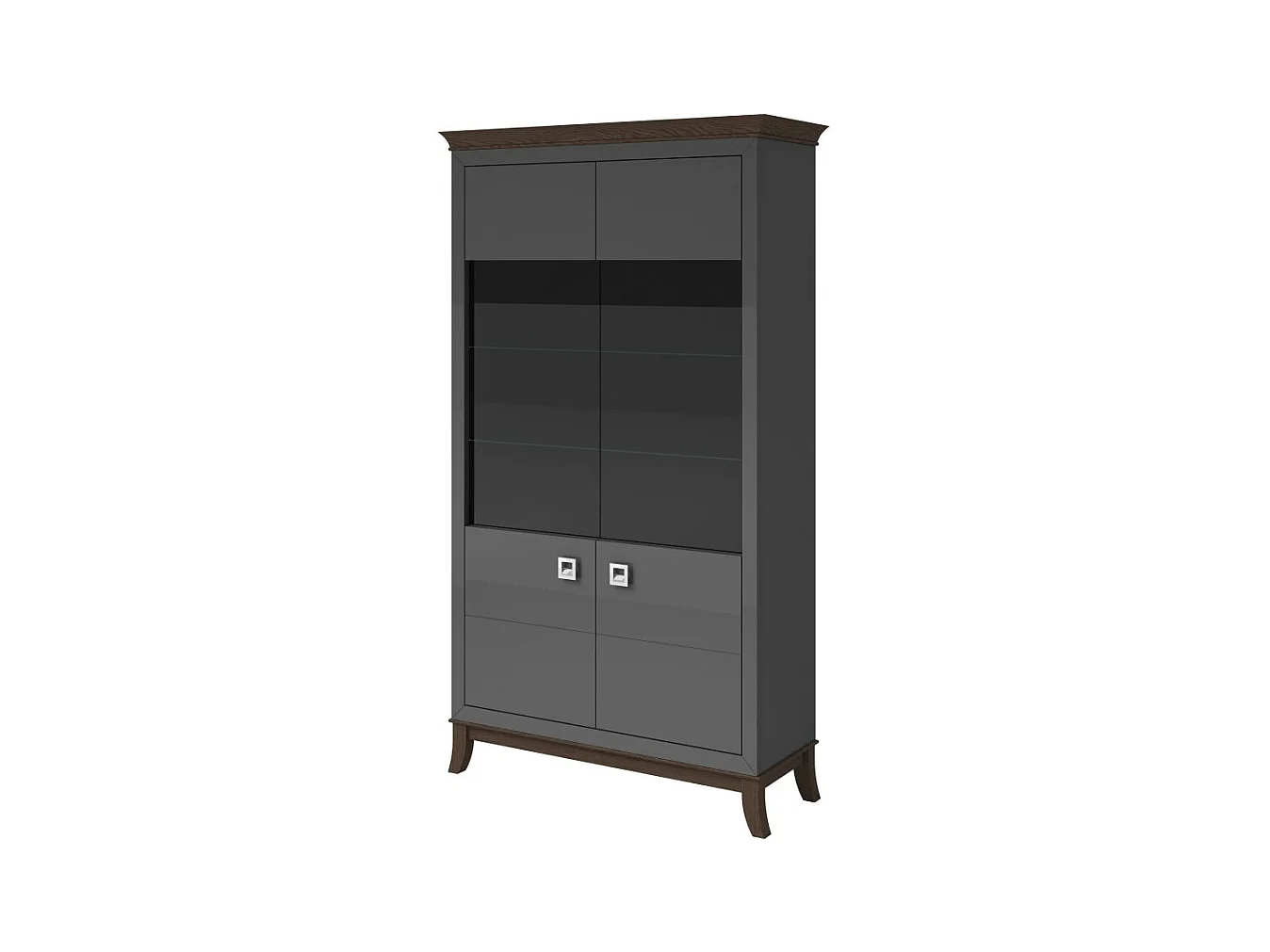 Vitrine design 2 deuren collectie PALACE. Kleur grijs en donker eiken.