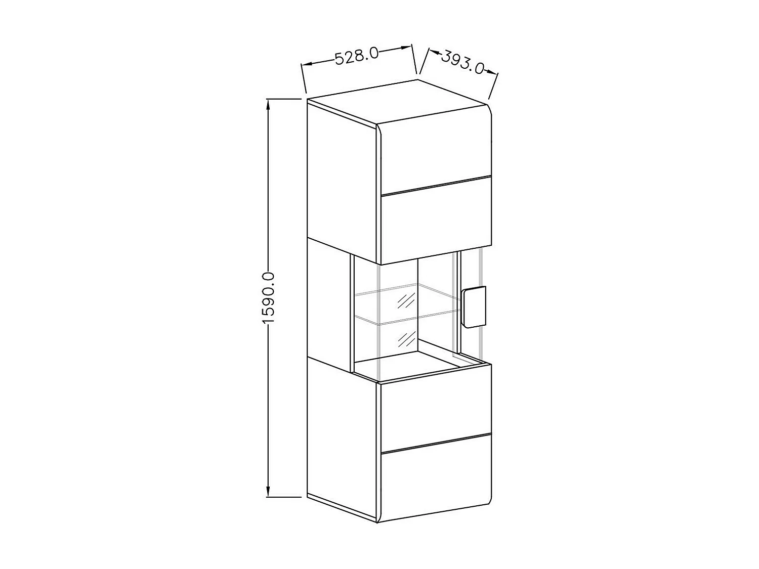 Zwevende vitrinekast collectie OHIO in antracietgrijs en eiken