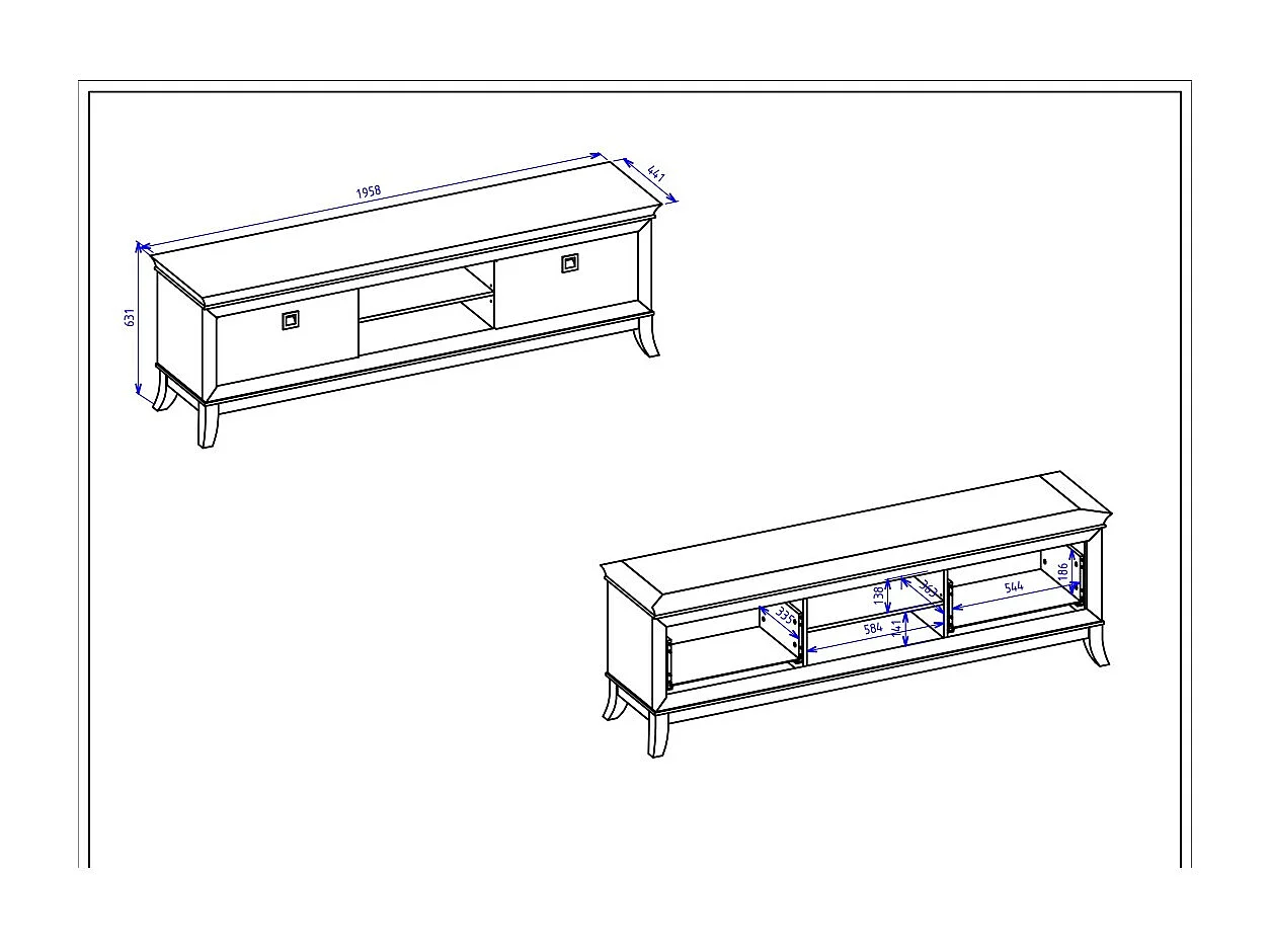 Meuble TV XL 196 cm collection PALACE. Couleur gris et chêne