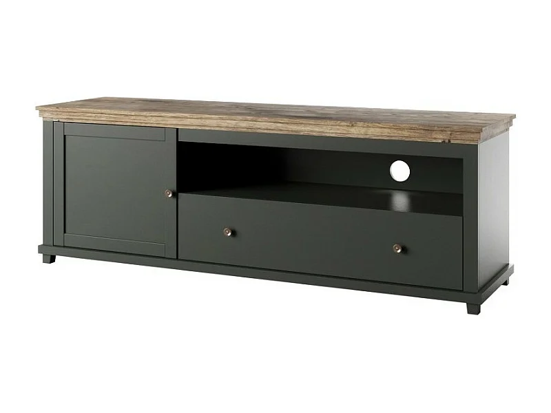 Mobile TV 180cm. Collezione ASSIA. Color verde e rovere. 1 porta e 1 cassetto.