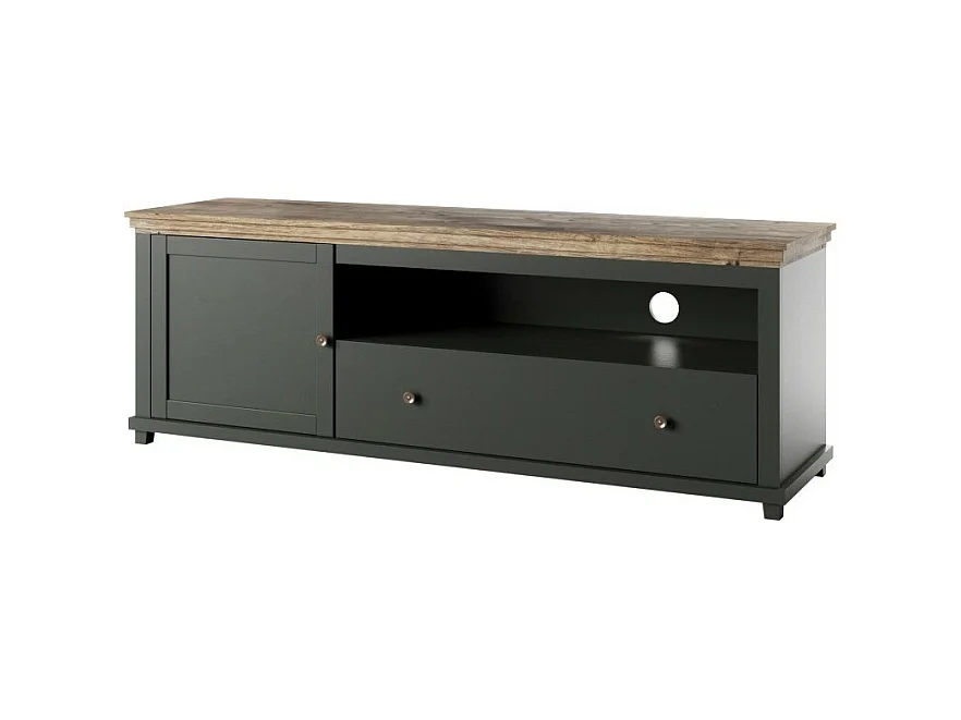 Meuble TV 180cm. Collection ASSIA. Coloris vert et chêne. 1 Porte et 1 tiroir