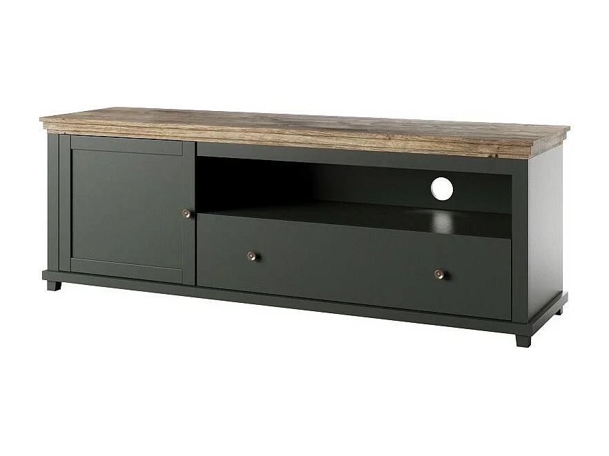 Meuble TV 180cm. Collection ASSIA. Coloris vert et chêne. 1 Porte et 1 tiroir