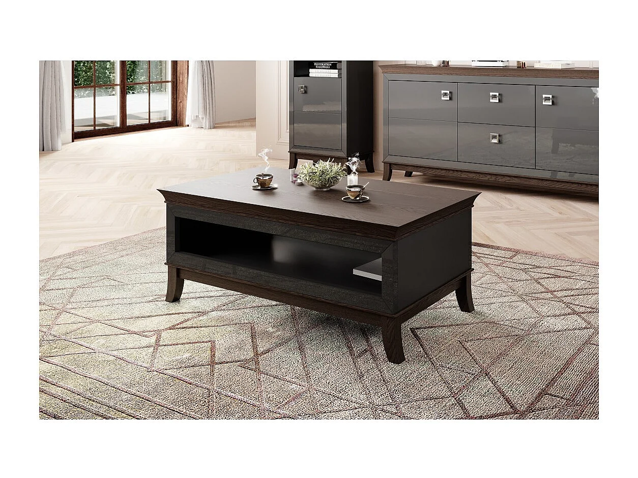 Tavolino basso elegante rettangolare collezione PALACE Colori grigio e rovere scuro