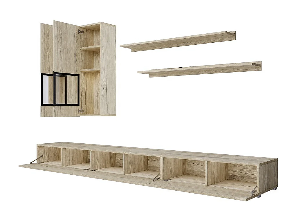 Conjunto de móveis para sala de estar, coleção RAMOS. Cores carvalho e preto.