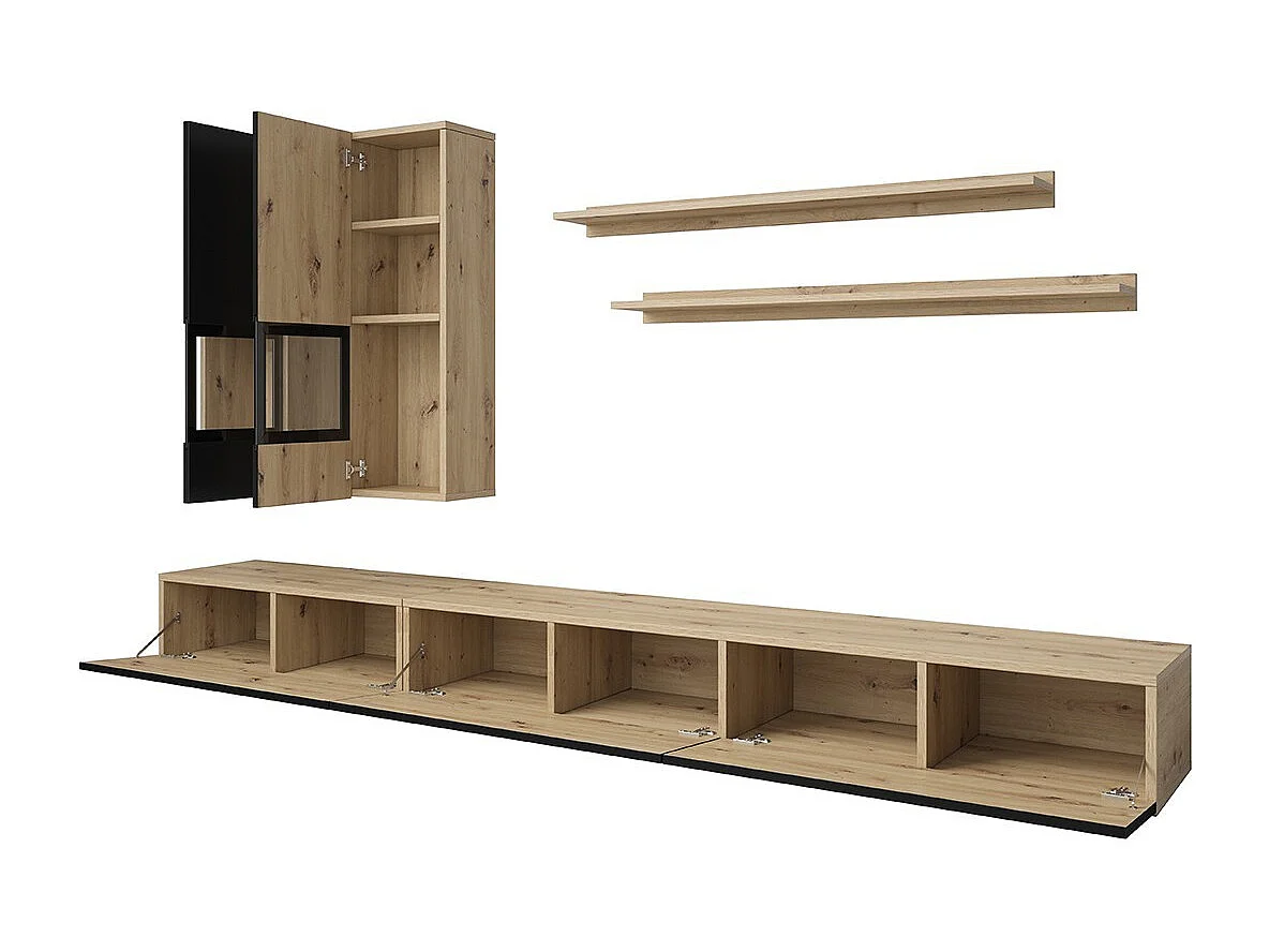 Set woonkamermeubels RAMOS - Eiken en supermat zwart - Hedendaags ontwerp zonder LED