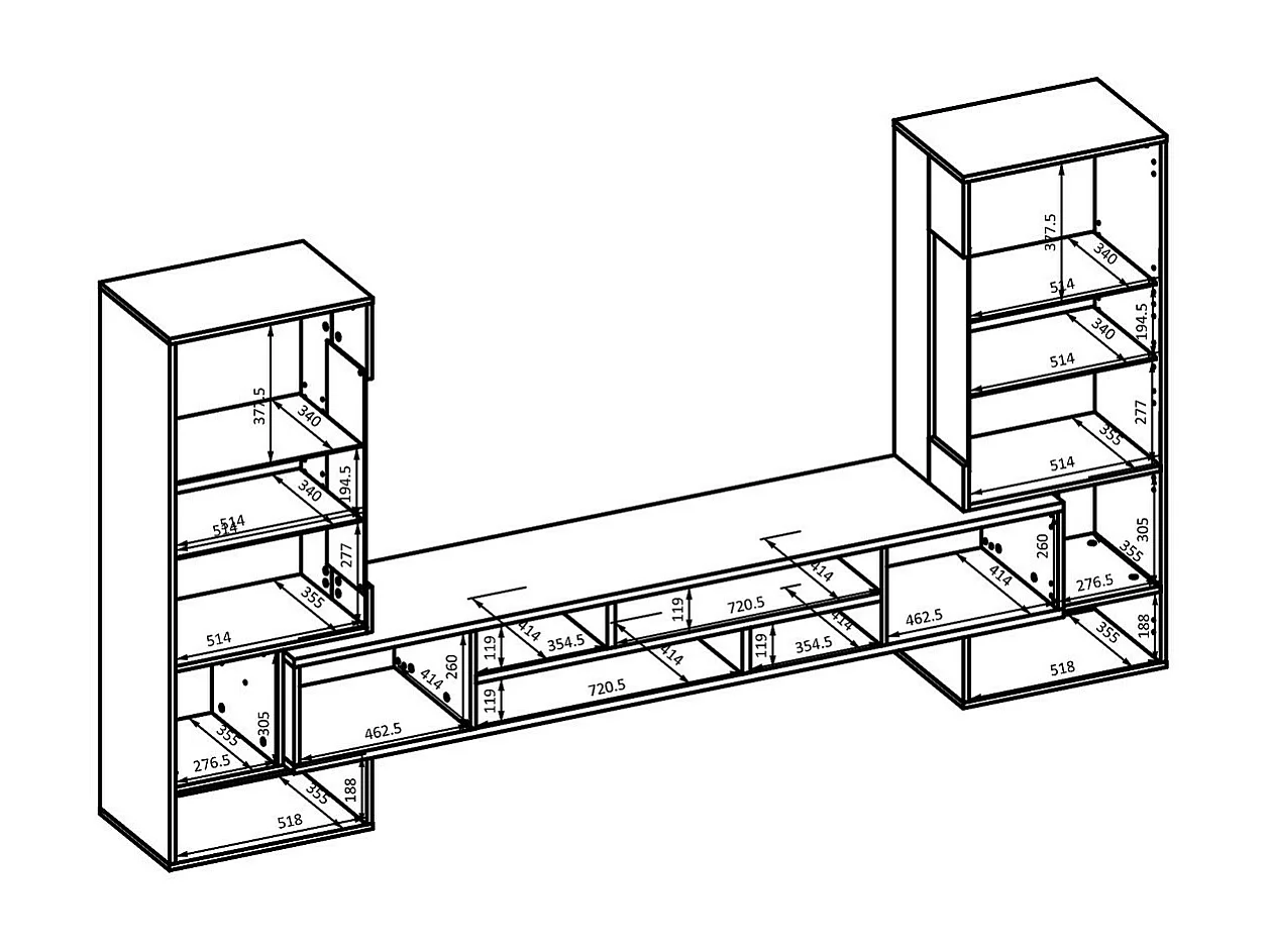 Ensemble de 3 meubles de salon collection KOBEE. Couleur noir et chêne