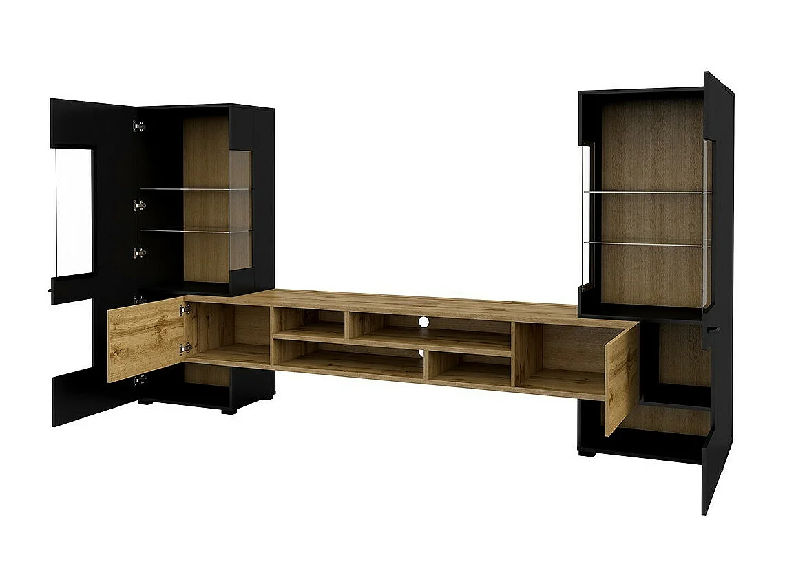 Ensemble de 3 meubles de salon collection KOBEE. Couleur noir et chêne