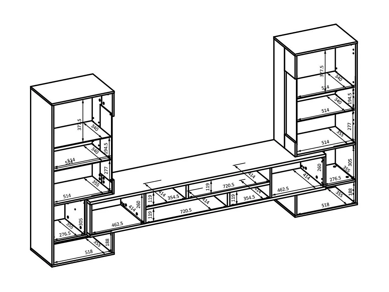 Conjunto de 3 muebles de salón colección KOBEE. Color negro y roble.
