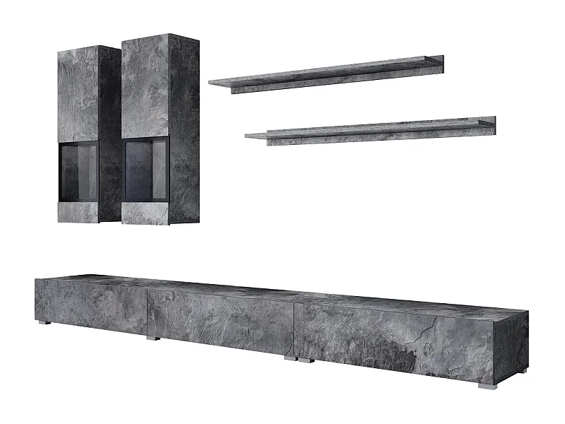 Wohnzimmermöbel-Set RAMOS – Schiefergrau – Wandkombination im Design ohne LED