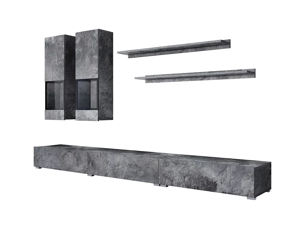 Ensemble meubles de salon RAMOS – Gris effet ardoise – Composition murale design sans LED