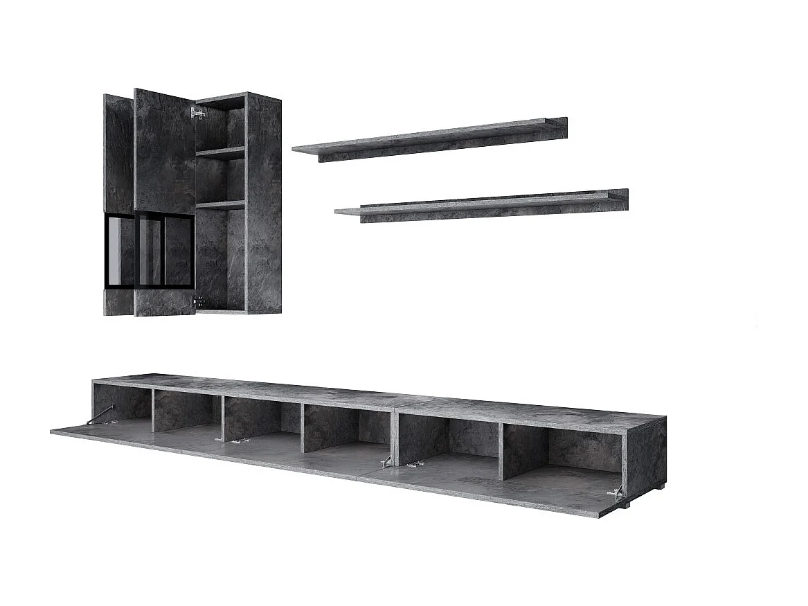 Conjunto de móveis para sala de estar da coleção RAMOS. Cor cinza efeito ardósia.