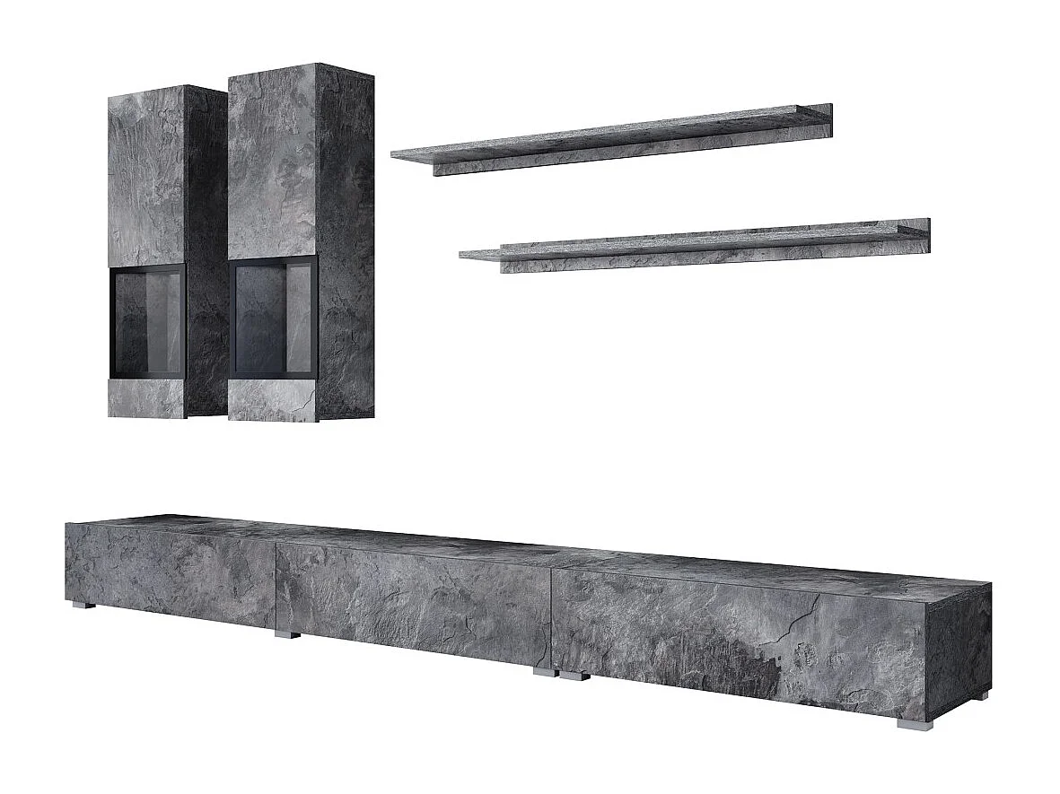 Set woonkamermeubels RAMOS - Leisteen grijs effect - Wandcompositie zonder LED