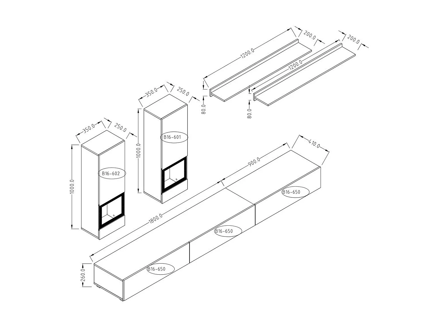 Wohnzimmermöbelset der Kollektion RAMOS. Farbe: Hochglanz Schwarz.