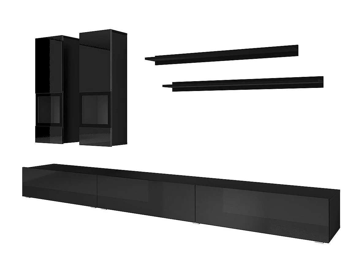 Ensemble meubles de salon collection RAMOS. Coloris noir brillant.