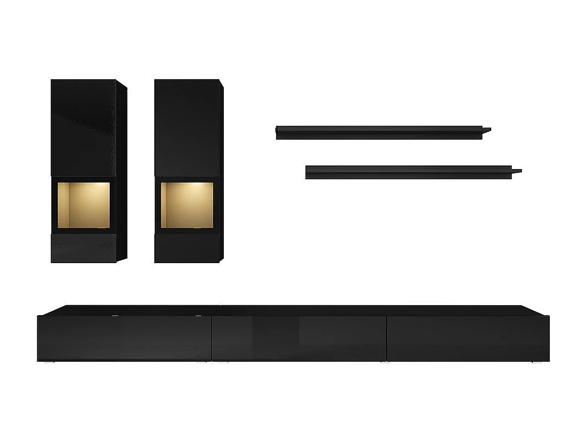 Ensemble meubles de salon collection RAMOS. Coloris noir brillant.