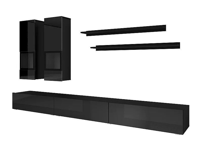 Ensemble meubles de salon collection RAMOS. Coloris noir brillant.