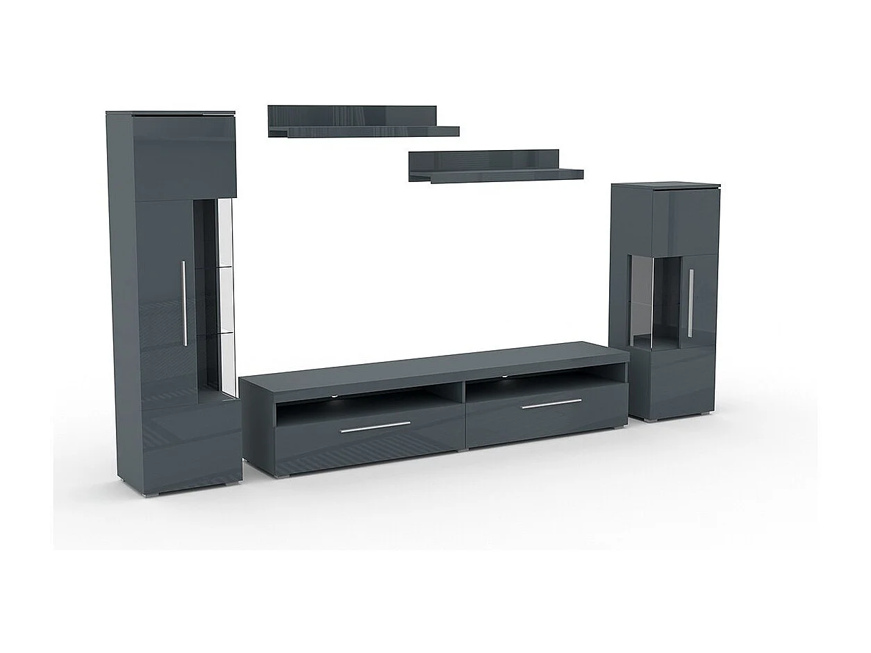 Composition de 5 meubles design pour salon coloris gris brillant collection BOMBAY