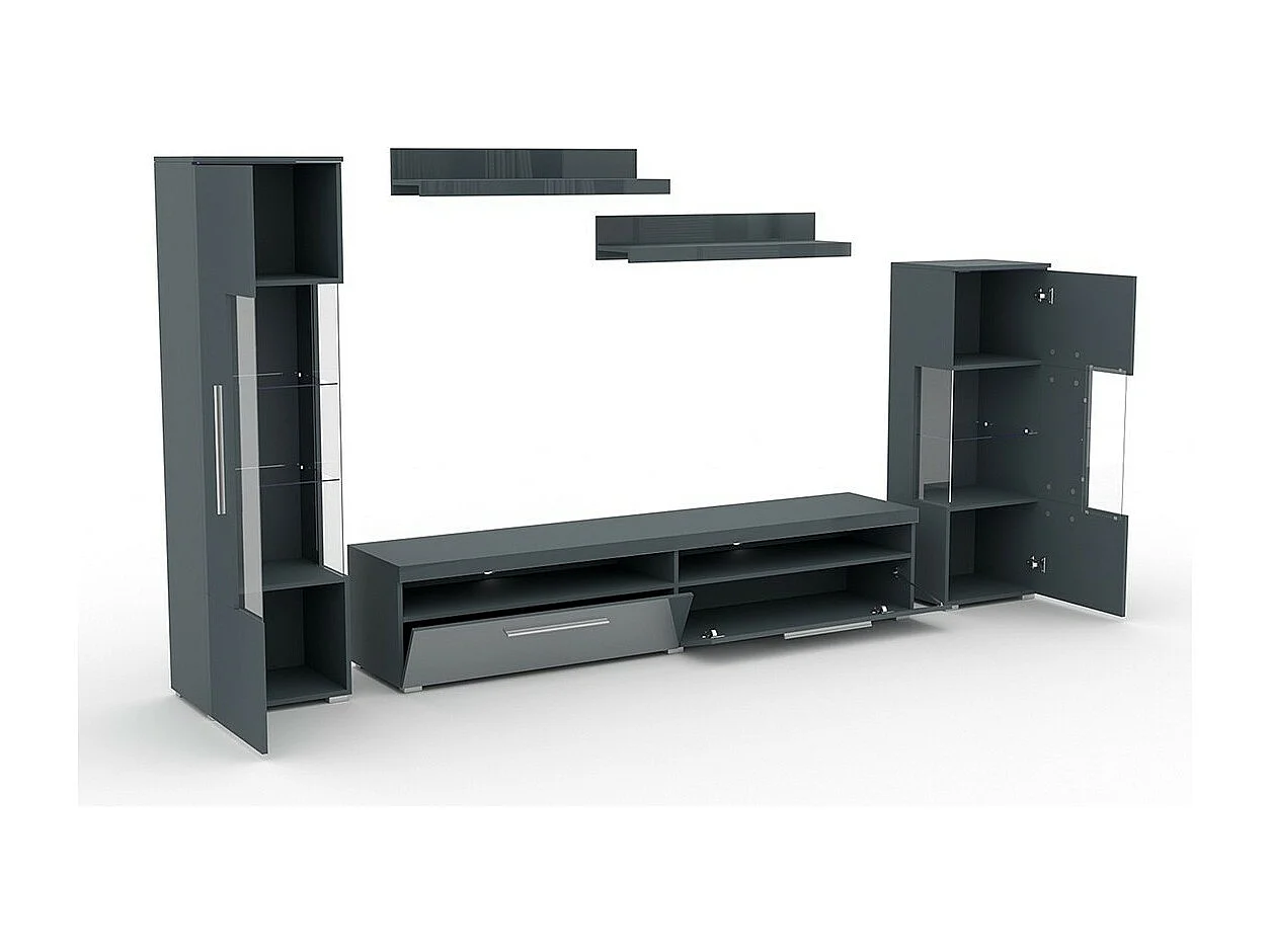 Composition de 5 meubles design pour salon coloris gris brillant collection BOMBAY