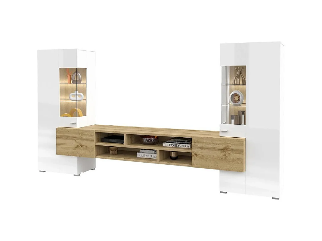 Set van 3 meubels voor de woonkamer uit de KOBEE collectie. Kleur wit en eiken.