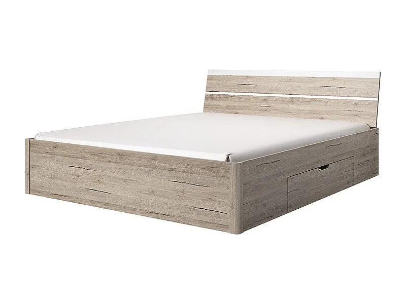 Volwassen bed 160x200 met ingebouwde lades - EOS collectie. Kleur licht eiken en wit