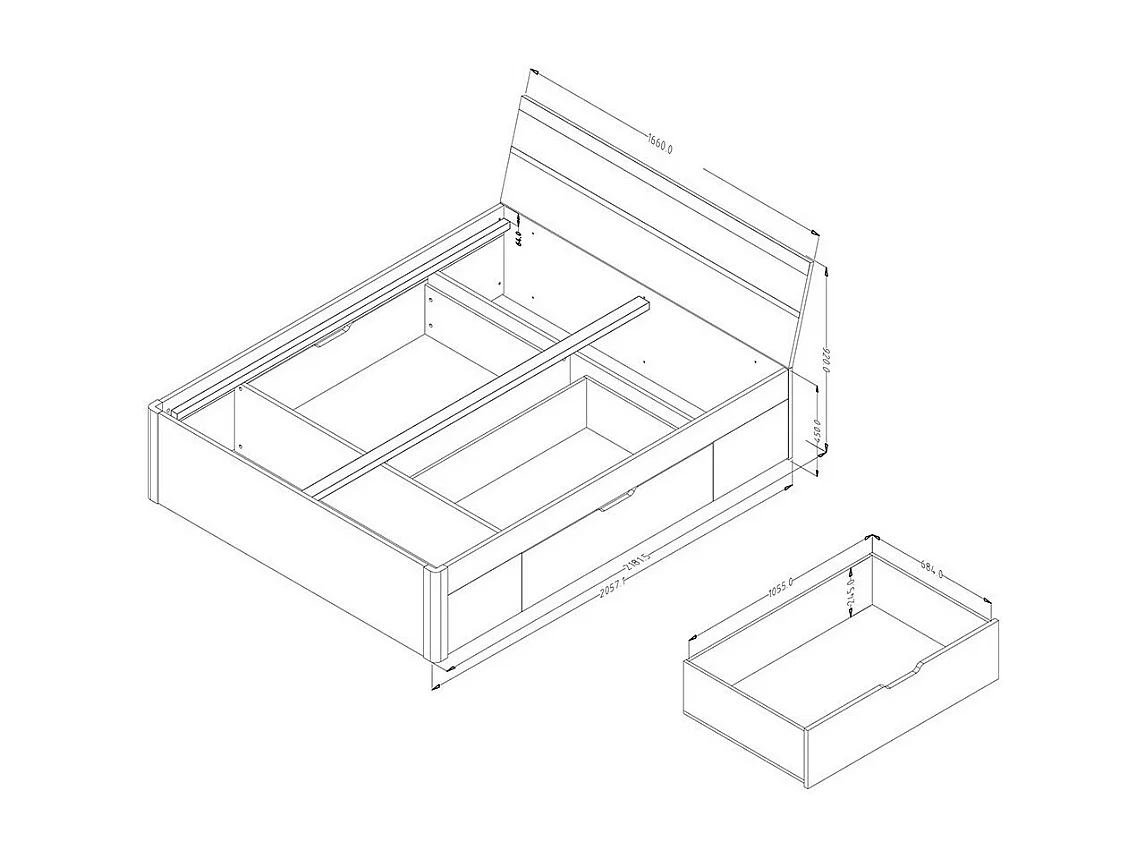 Volwassen bed 160x200 met ingebouwde lades - EOS collectie. Kleur licht eiken en wit