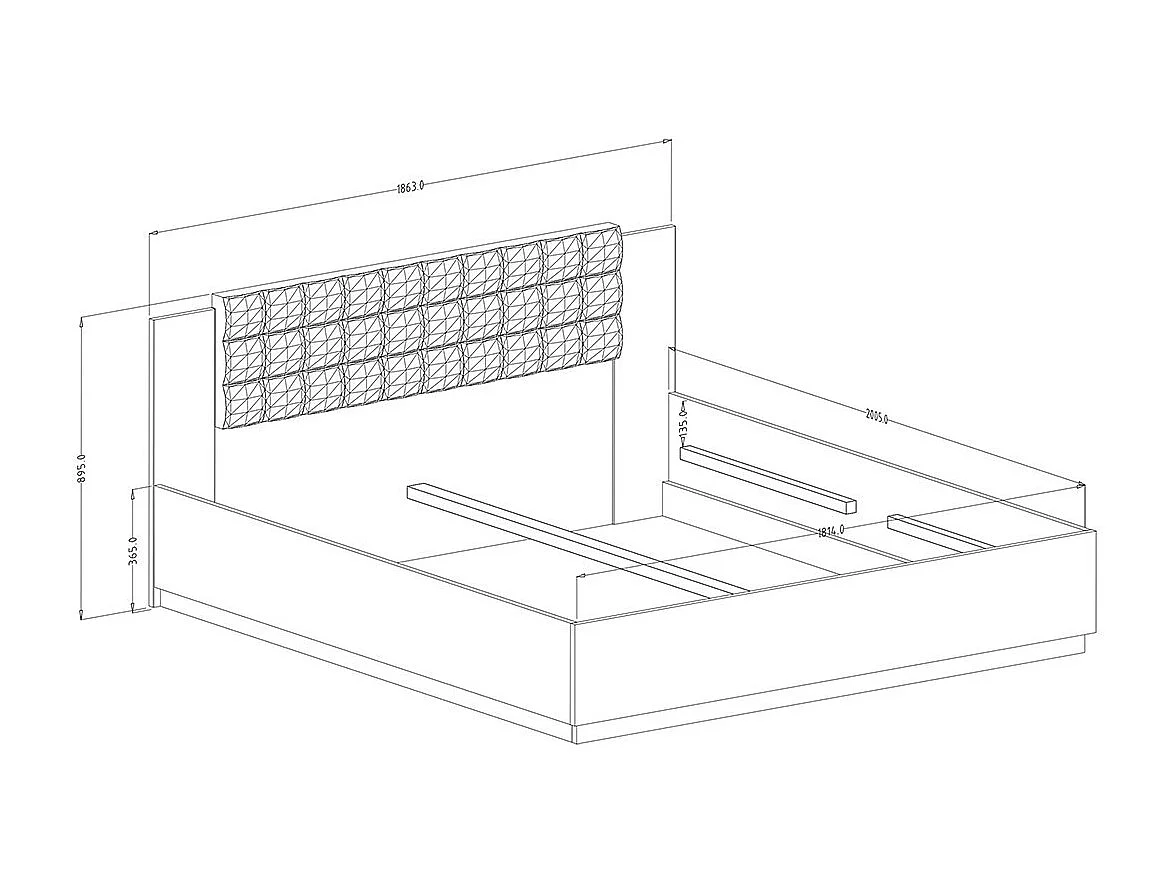 Volwassen bed 180x200 - Donkere eik en zwart - Collectie FOX - Lattenbodem niet inbegrepen