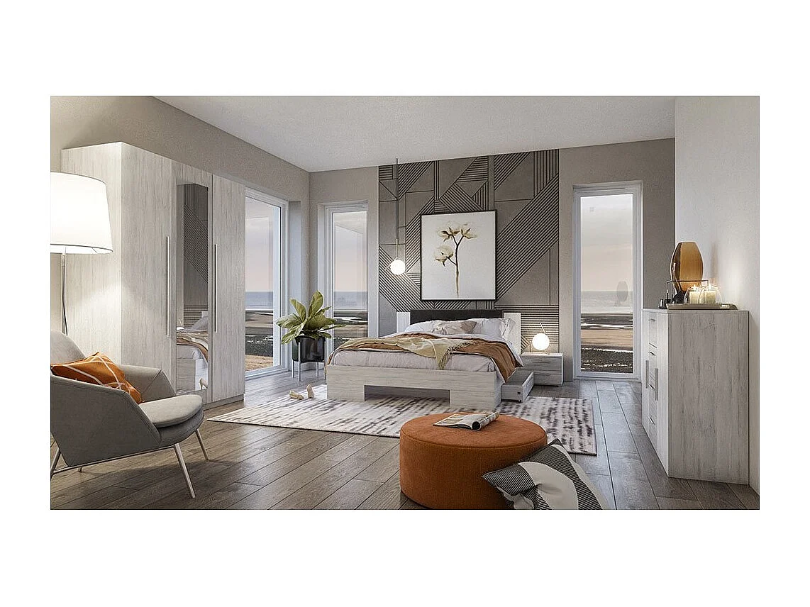 Cama de adulto 160x200 coleção IRINA. Cores cinza claro e cinza escuro.