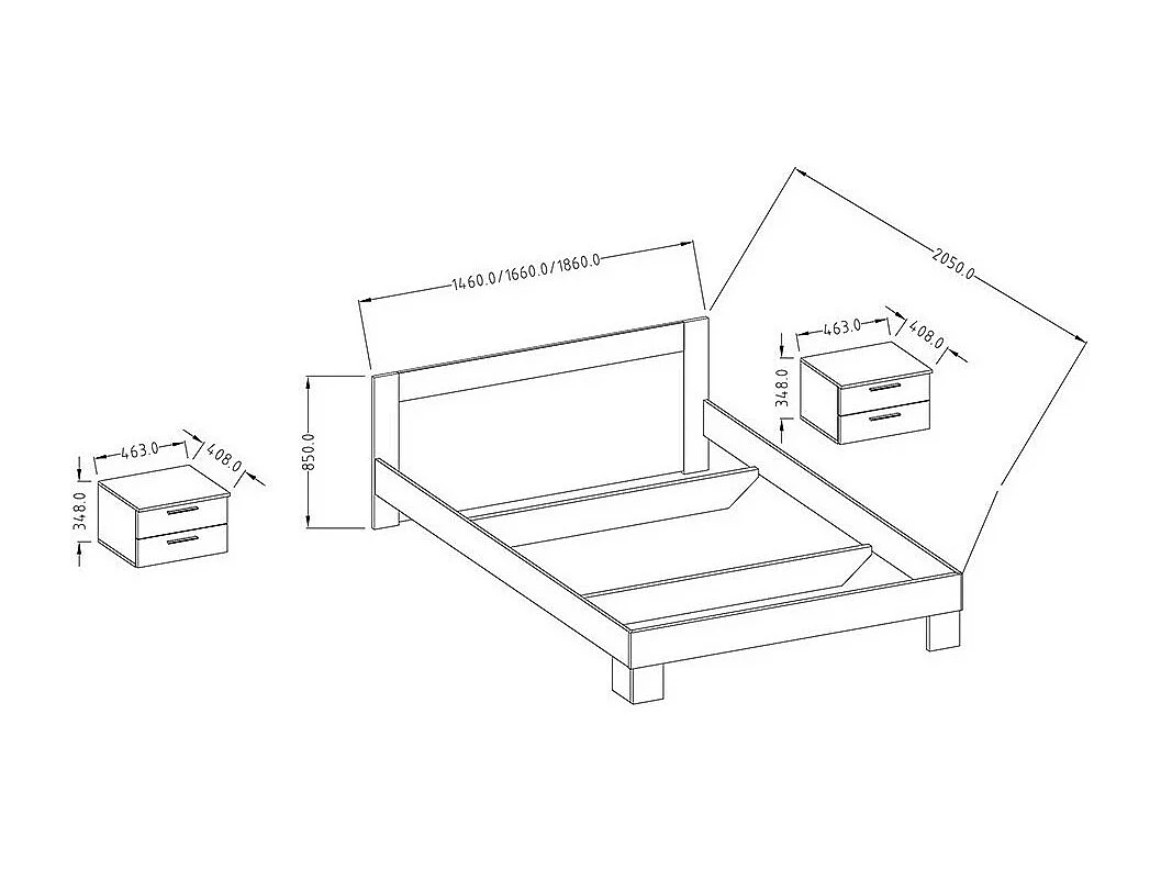 Cama de adulto 160x200 coleção IRINA. Cores cinza claro e cinza escuro.
