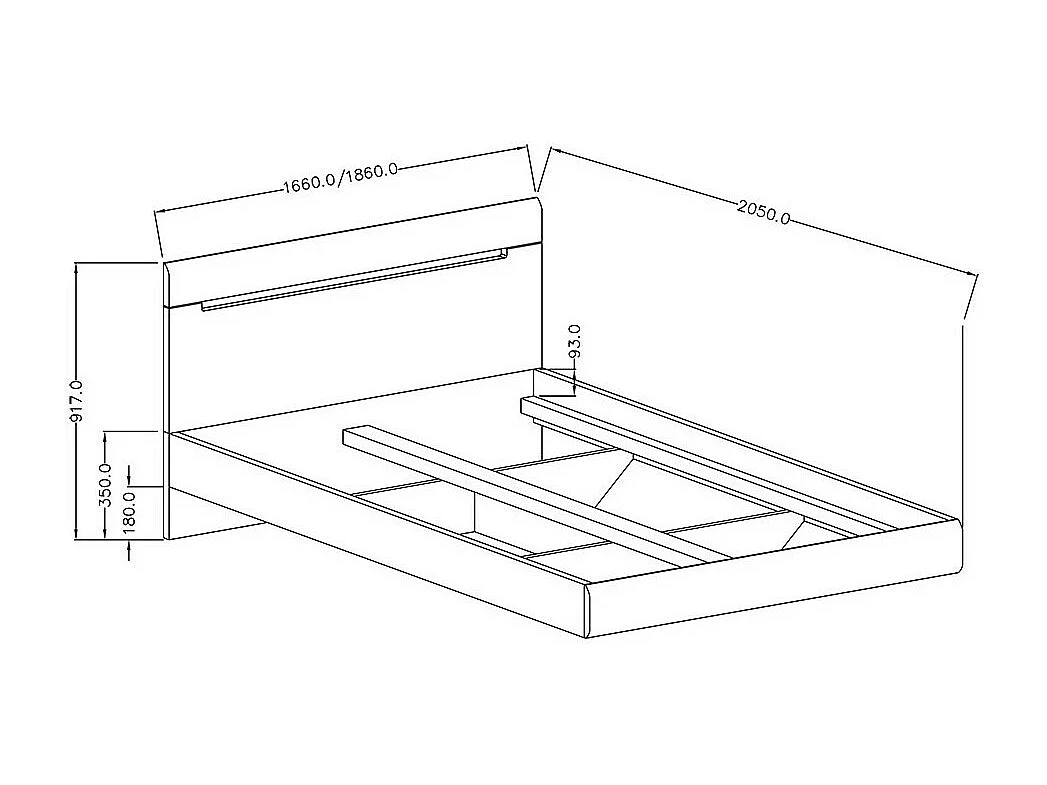 Lit adulte design 160x200 collection LUCIA. Coloris gris et chêne