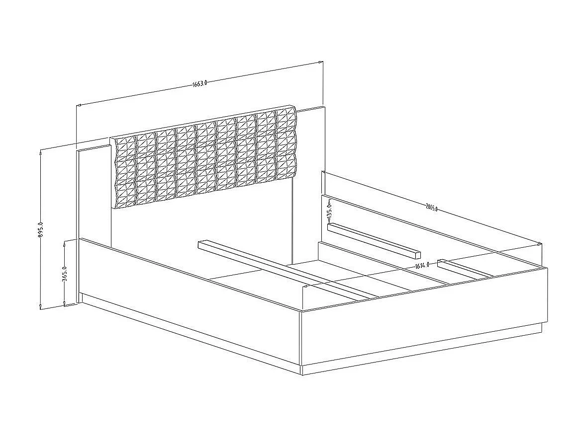 Bed voor volwassenen 160x200 – Donkere eiken en zwart – Collectie FOX – Lattenbodem niet inbegrepen