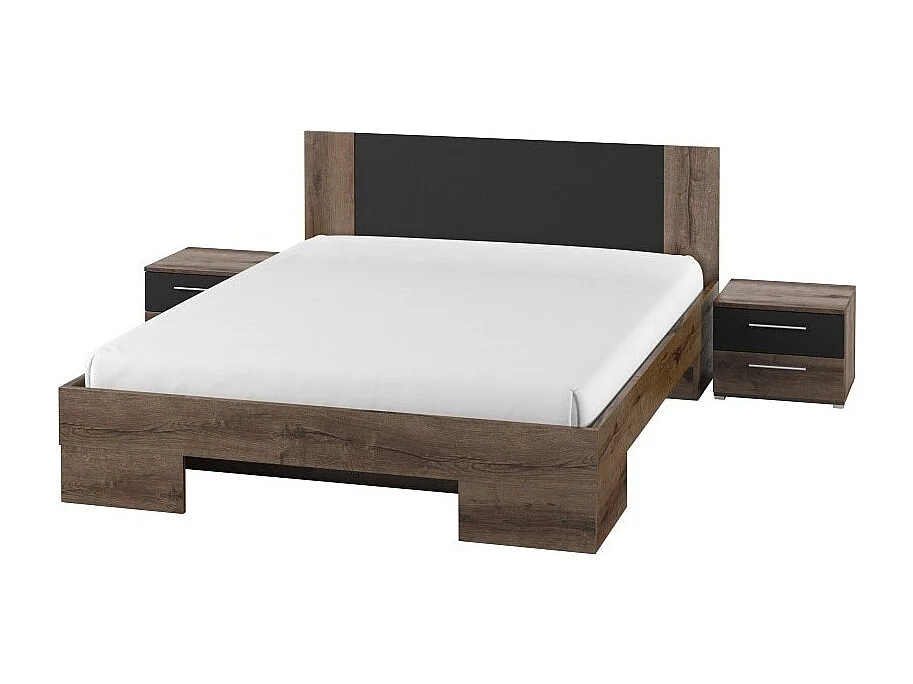 Lit adulte 180x200 collection IRINA. Coloris chêne foncé et noir