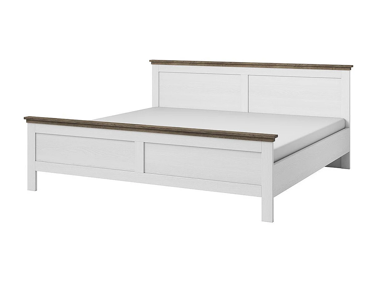 Lit adulte 180x200 collection ASSIA. Coloris blanc et finitions aspect chêne