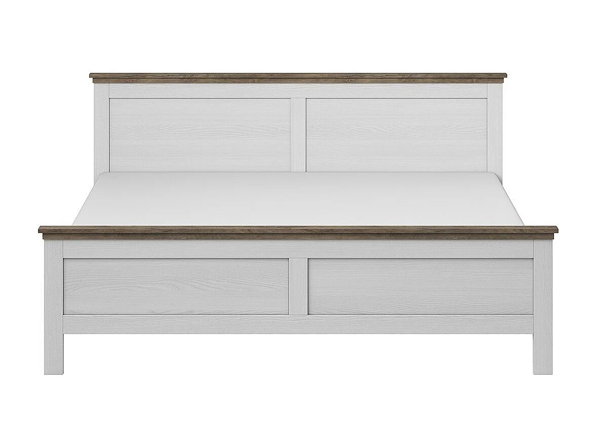 Lit adulte 180x200 collection ASSIA. Coloris blanc et finitions aspect chêne