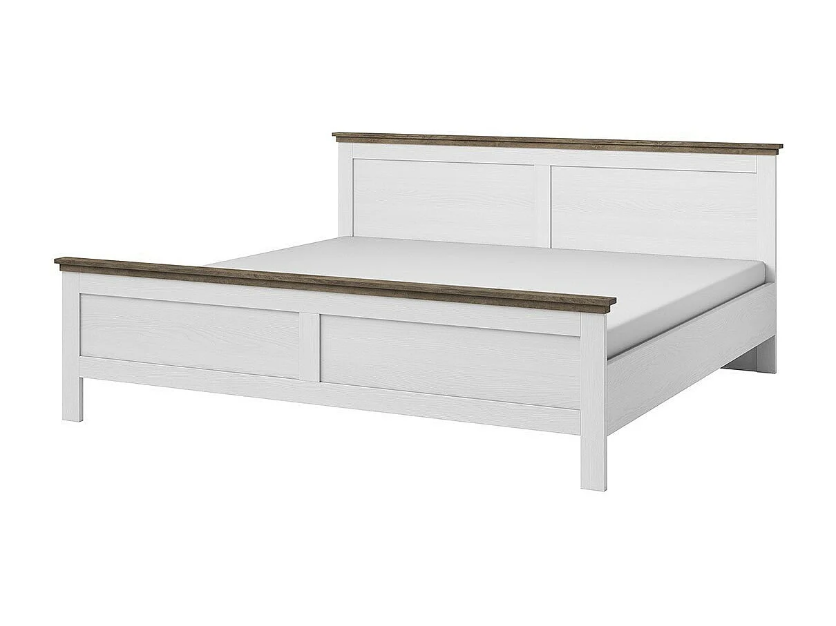 Lit adulte 160x200 collection ASSIA. Coloris blanc et  finitions aspect chêne