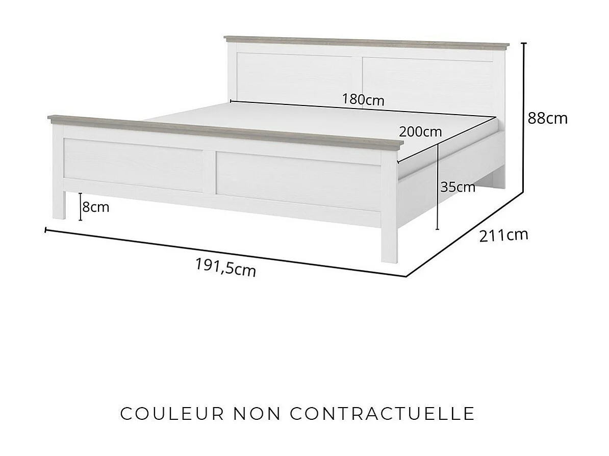 Lit adulte 180x200 collection ASSIA. Coloris vert kaki et finitions aspect chêne