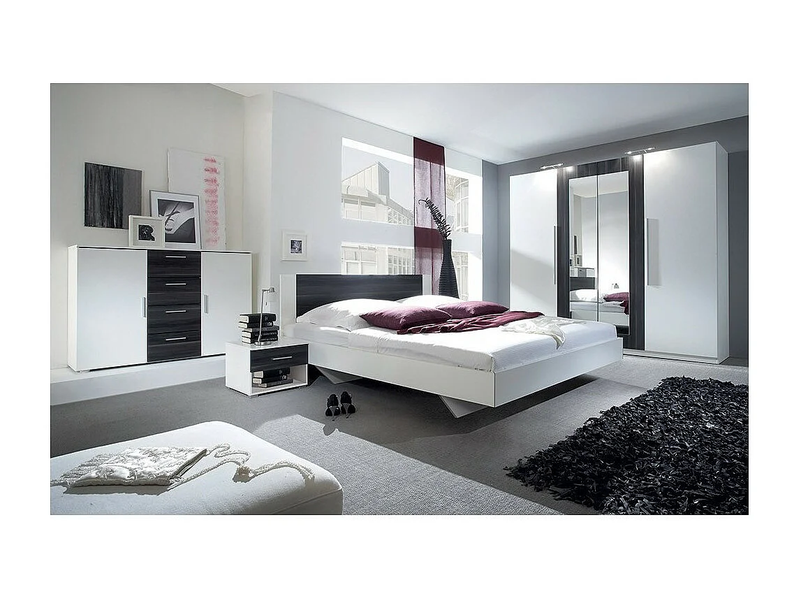 Erwachsenenbett 160x200 aus der Kollektion IRINA. Farben Weiß und Anthrazitgrau.