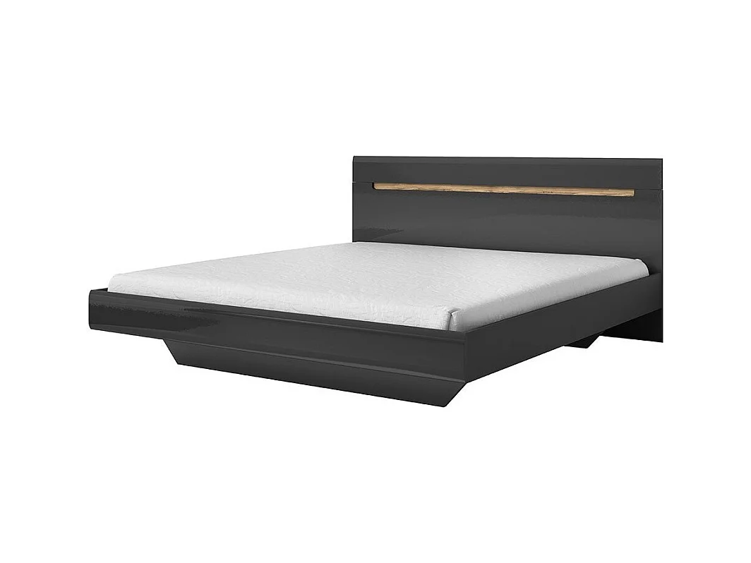 Lit adulte design 180x200 collection LUCIA. Coloris gris et chêne