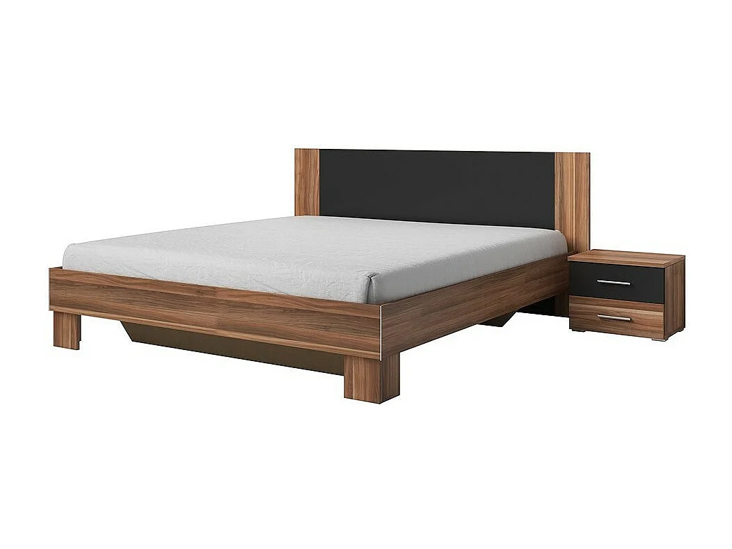 Lit adulte 180x200 collection IRINA. Coloris red wallnut et noir