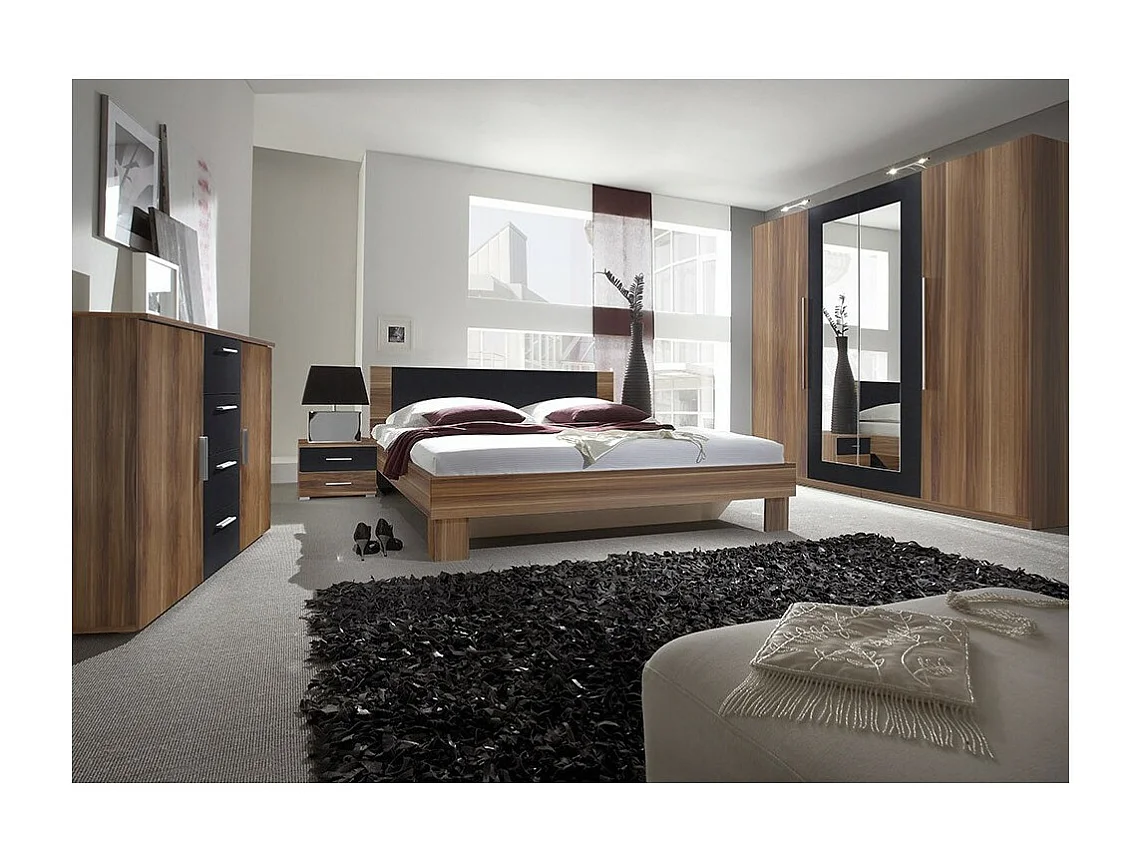 Lit adulte 180x200 collection IRINA. Coloris red wallnut et noir