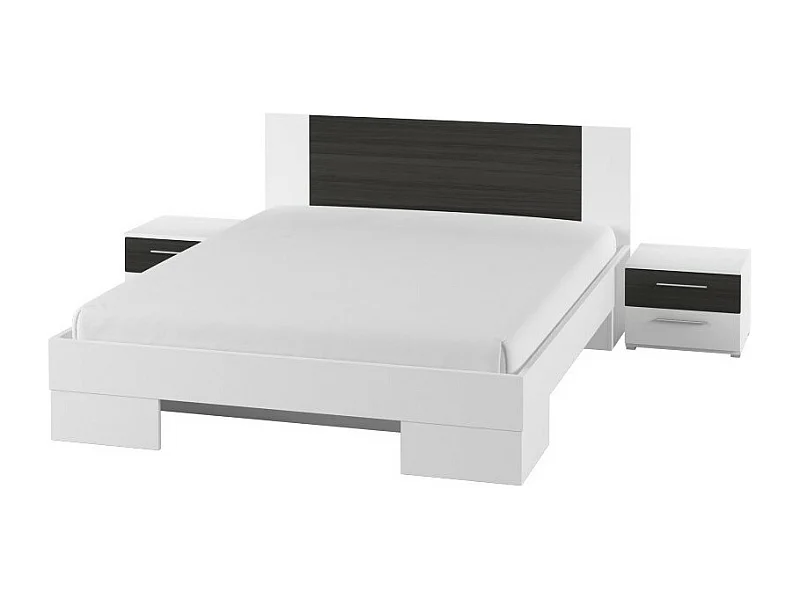 Lit adulte 180x200 collection IRINA. Chevets intégrés. Coloris blanc et gris anthracite