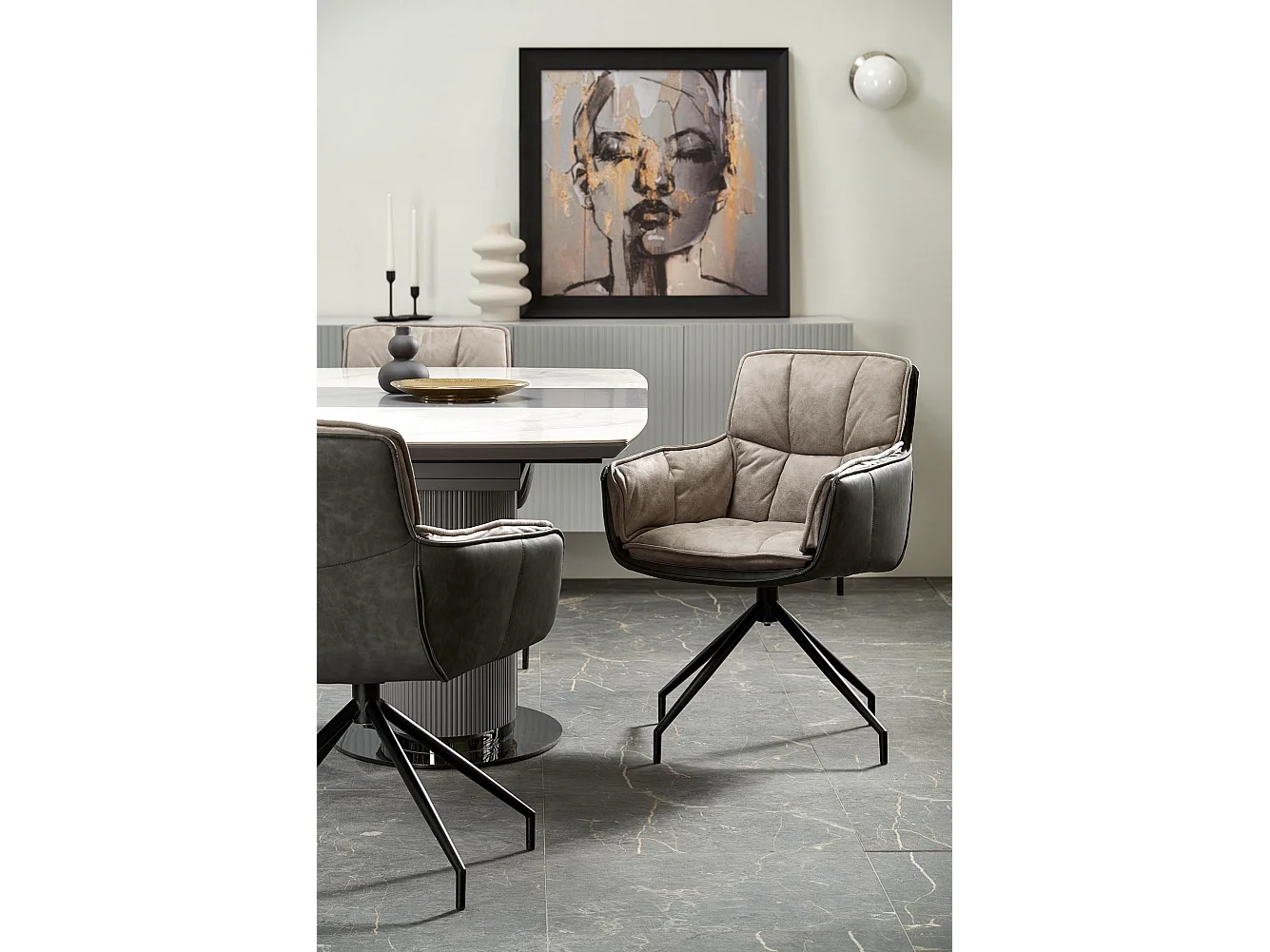 Mesa de comedor extensible estilo mármol gris y cerámica 160cm Ventara