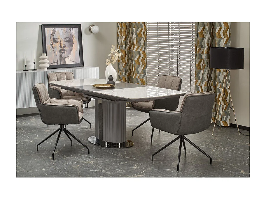 Table à manger extensible grise et céramique style marbre 160cm Ventara