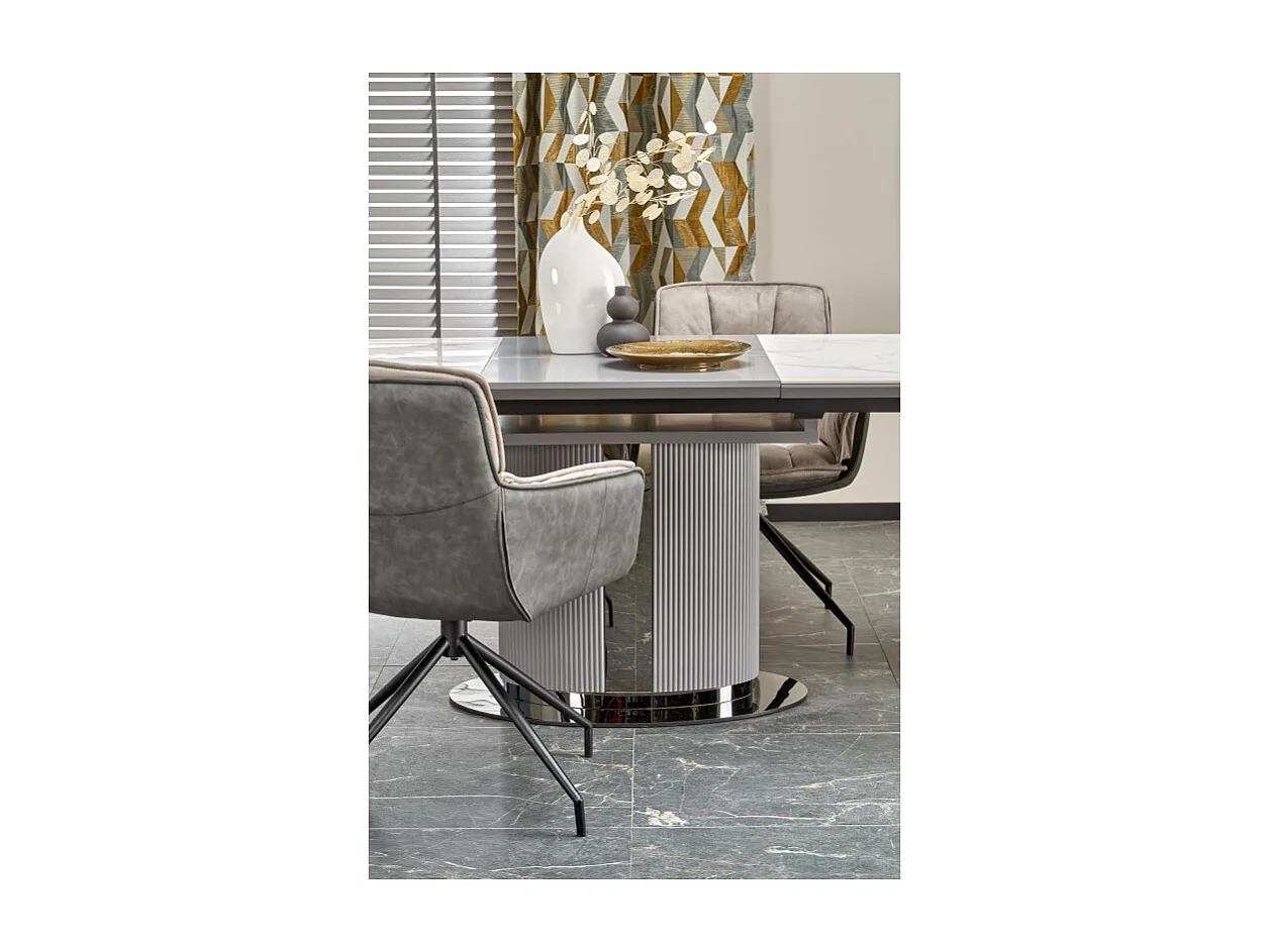 Table à manger extensible grise et céramique style marbre 160cm Ventara